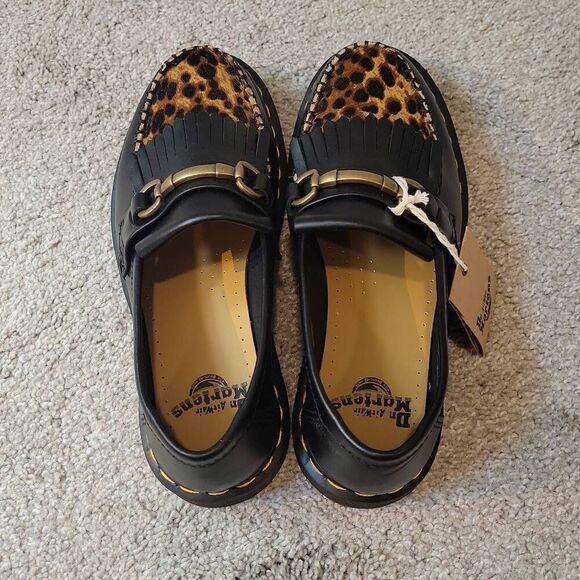Dr. Martens Adrian Snaffle Leopard Hair Loafer Shoes Black W8/ M7 - Picture 3 of 5